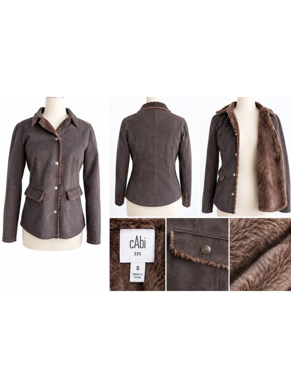 CAbi Penny Lane Jacket Women's size S Brown Faux Fur Lined Western Boho 335 NEW